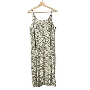 Olive Cream & Black Floral Midi Slip Dress M